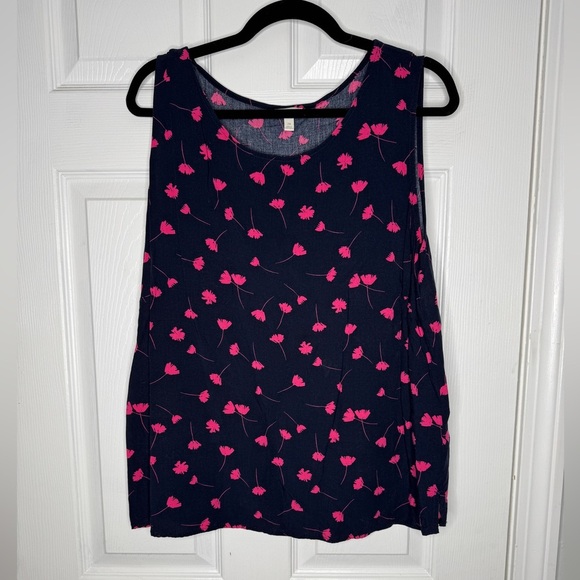 TALBOTS Navy And Hot Pink Floral Rayon‎ Tank Top Size 2xl - Picture 1 of 6